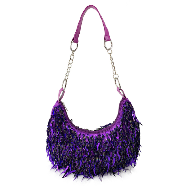 Purple Casual Solid Patchwork Beaded Bags