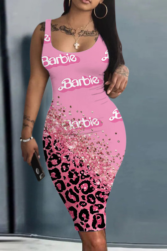 Pink Casual Print Basic U Neck Vest Dress Dresses Pink Casual Print Basic U Neck Vest Dress Dresses