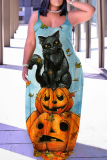 Halloween Costume Multicolor Sexy Casual Print Backless Spaghetti Strap Long Dress Dresses