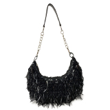 Black Casual Solid Patchwork Beaded Bags