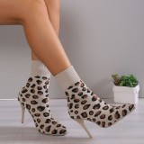 Leopard Print Casual Patchwork Pointed Comfortable Out Door Shoes (Heel Height 3.54in)