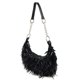 Black Casual Solid Patchwork Beaded Bags