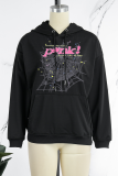 Pink Street Print Letter Hooded Collar Tops