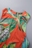 Red Green Casual Print Patchwork O Neck Sleeveless Two Pieces