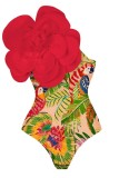 Red Sexy Print Backless Swimwears (With Paddings)