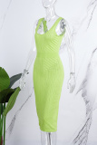 Fruit Green Sexy Casual Solid Backless Spaghetti Strap Sleeveless Dress Dresses