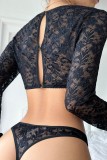 Black Sexy Living Solid Sequins See-through Lingerie