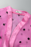 Rose Red Casual Dot Patchwork Cardigan Outerwear (Subject To The Actual Object )