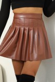 Burgundy Casual Solid Pleated Skinny High Waist Conventional Patchwork Skirts
