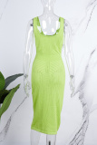 Fruit Green Sexy Casual Solid Backless Spaghetti Strap Sleeveless Dress Dresses