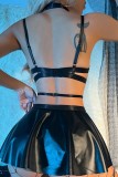Black Sexy Living Solid Hollowed Out Patchwork Backless Lingerie