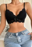 Black Sexy Solid Butterfly Patchwork Backless Lingerie