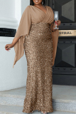 Grey Plus Size Sexy Elegant Hot Drilling Sequins Patchwork Sequined V Neck Wrapped Skirt Plus Size Dresses