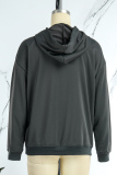 Black Casual Daily Print Draw String Letter Hooded Collar Tops