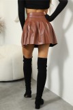 Burgundy Casual Solid Pleated Skinny High Waist Conventional Patchwork Skirts
