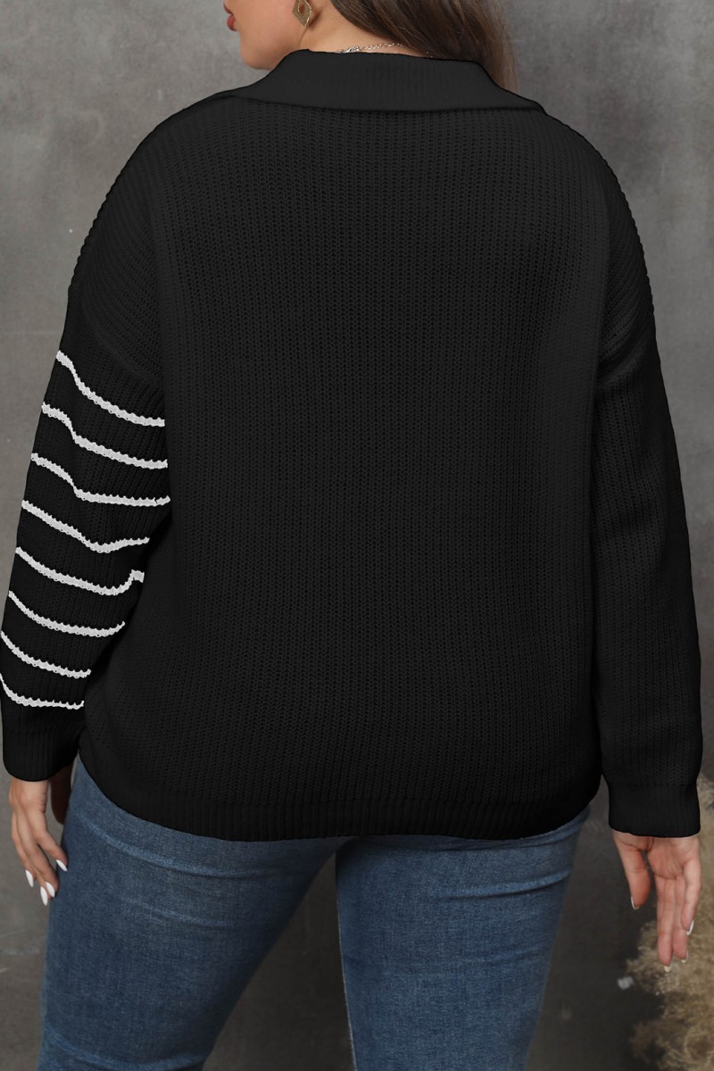 Wholesale White Casual Striped Basic V Neck Plus Size Tops K85131-2 Online
