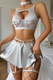 Silver Sexy Living Solid Hollowed Out Patchwork Backless Lingerie