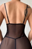 Black Sexy Solid See-through Backless Slit Lingerie