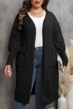 Black Casual Solid Cardigan Plus Size Overcoat