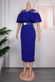 Green Casual Patchwork Hot Drilling Beading With Belt O Neck Short Sleeve Dress Plus Size Dresses