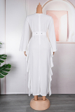White Casual Embroidery Tassel Patchwork V Neck Long Sleeve Plus Size Dresses