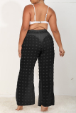 Black Casual Dot See-through Plus Size Trousers