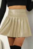 Ink Green Casual Solid Pleated Skinny High Waist Conventional Patchwork Skirts