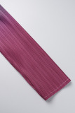Burgundy Casual Gradual Change Print Patchwork O Neck Long Sleeve Dresses(No Belt)