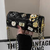 Black Casual Daily Patchwork Chains Bags