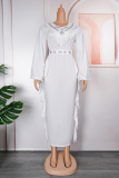 Red Casual Embroidery Tassel Patchwork V Neck Long Sleeve Plus Size Dresses