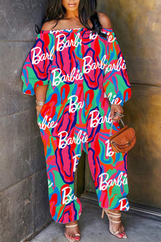 Multicolor Casual Print Basic Off the Shoulder Regular Jumpsuits
