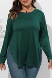 Purplish Red Casual Solid Slit O Neck Plus Size Tops