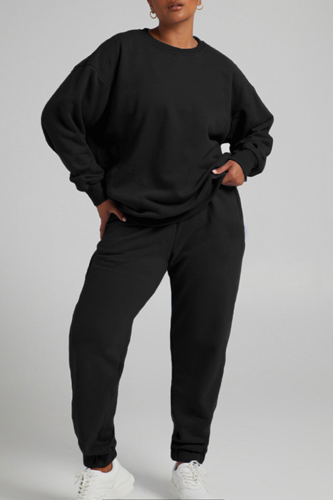 Black Casual Solid Patchwork O Neck Long Sleeve Two Pieces