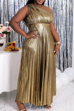 Gold Plus Size Elegant Solid Patchwork One Shoulder One Shoulder Dress Plus Size Dresses