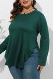 Black Casual Solid Slit O Neck Plus Size Tops