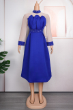 Blue Casual Patchwork Hot Drill Half A Turtleneck A Line Plus Size Dresses (Subject To The Actual Object)