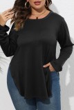 Ink Green Casual Solid Slit O Neck Plus Size Tops