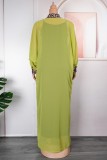 Green Casual Print Patchwork Turndown Collar Long Sleeve Plus Size Two Pieces