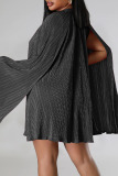 Black Street Solid Patchwork Fold Half A Turtleneck A Line Dresses(No Belt)