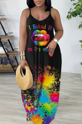 Multicolor Sexy Casual Print Backless Spaghetti Strap Long Dress Dresses