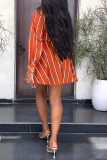 Orange Casual Striped Print Patchwork Turndown Collar Dresses