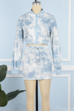 Baby Blue Casual Print Tie-dye Long Sleeve Two Pieces
