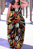 Red Sexy Casual Print Backless Spaghetti Strap Long Dress Dresses