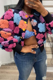 Grey Casual Print Patchwork Buckle Outerwear