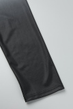 Black Casual Gradual Change Print Basic Turn-back Collar Plus Size Two Pieces