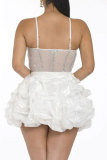 White Sweet Daily Party Formal Patchwork Rhinestone Spaghetti Strap Sleeveless Dress Dresses