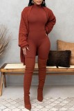 Brown Casual Solid Patchwork Turtleneck Long Sleeve Two Pieces