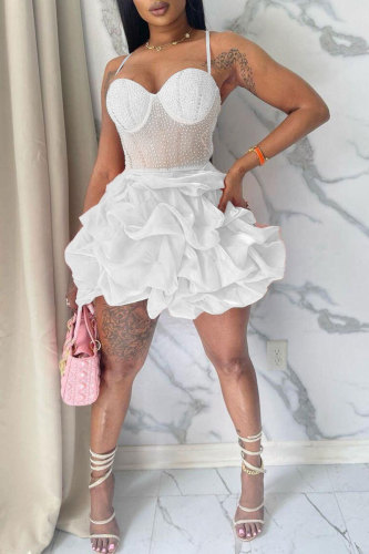 White Sweet Daily Party Formal Patchwork Rhinestone Spaghetti Strap Sleeveless Dress Dresses White Sweet Daily Party Formal Patchwork Rhinestone Spaghetti Strap Sleeveless Dress Dresses