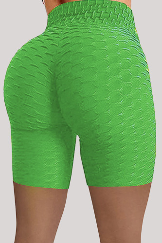 Fluorescent Green Casual Sportswear Solid Basic High Waist Skinny Yoga Shorts