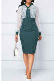 Green Casual Elegant Solid Bandage Hollowed Out Patchwork O Neck One Step Skirt Dresses